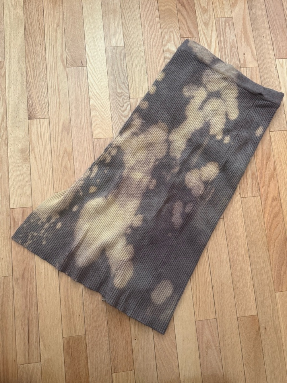 Ribbed Tie-Dye Midi Skirt in Brown and Cream